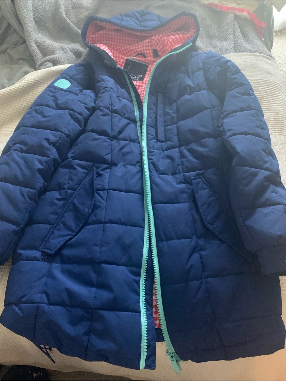 2117 of Sweden Snow Parka/Jacket Hood Blue w/Red Gingham Winter Women Size M/L - Picture 3 of 16